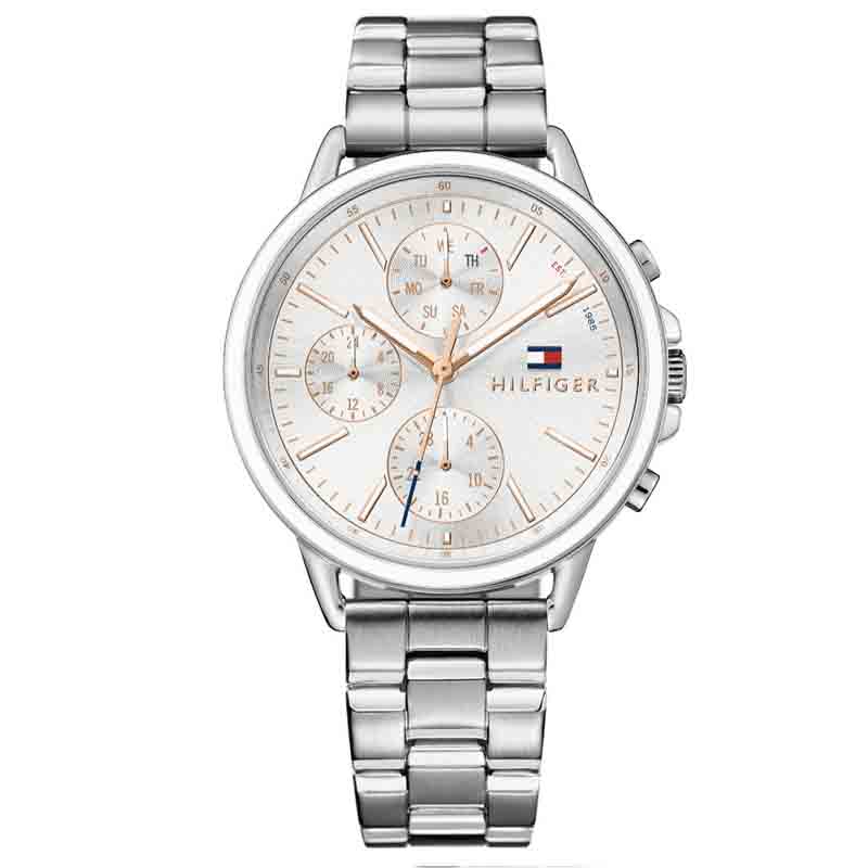 Shop Tommy Hilfiger Carly White Dial Silver Stainless Steel Strap Watch for Women - 1781787 in USA