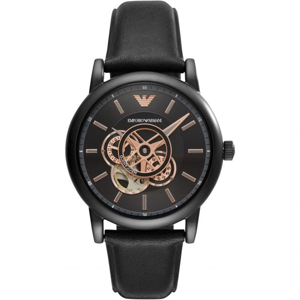 Emporio Armani Luigi Automatic Skeleton Black Dial Black Leather Strap Watch For Men - AR60012 Buy Now By Emporio Armani