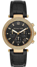 Michael Kors Parker Chronograph Black Dial Black Leather Strap Watch For Women - MK6984 Buy Now By Michael Kors