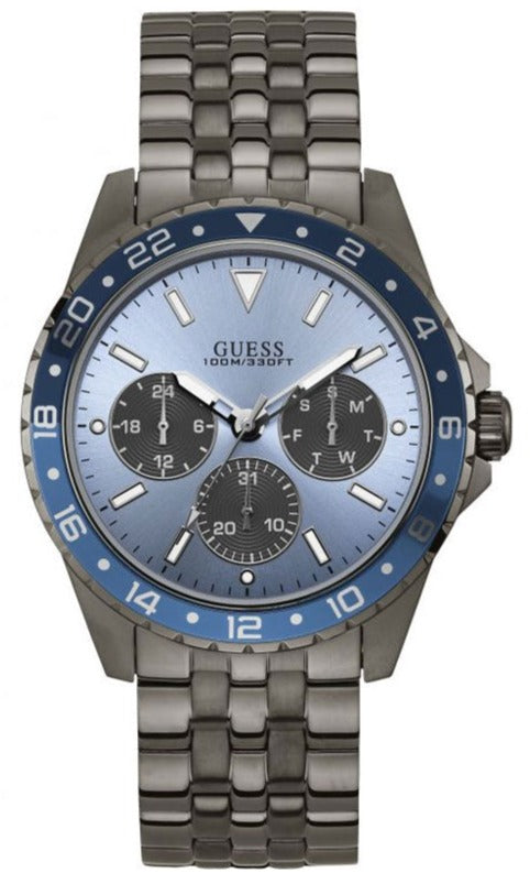 Shop Guess Odyssey Quartz Blue Dial Gunmetal Steel Strap Watch For Men - W1107G5 in USA