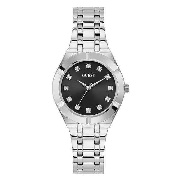 Shop Guess Crystalline Diamonds Black Dial Silver Steel Strap Watch for Women - GW0114L1 in USA