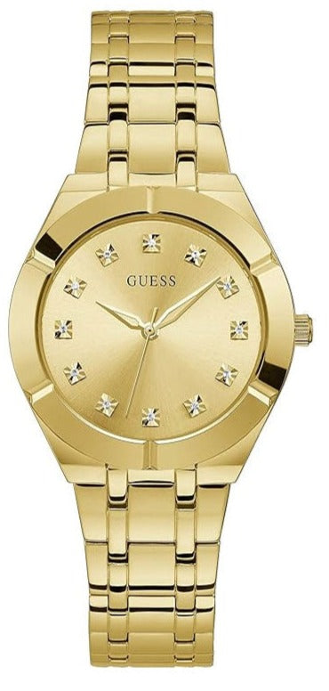 Shop Guess Crystalline Diamonds Gold Dial Gold Steel Strap Watch for Women - GW0114L2 in USA