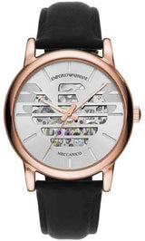 Emporio Armani Meccanico Skeleton Silver Dial Black Leather Strap Watch For Men - AR60031 Buy Now By Emporio Armani