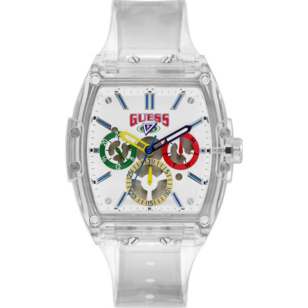 Shop Guess Phoenix J Balvin White Dial Transparent Silicone Strap Watch For Men - V1051M1 in USA