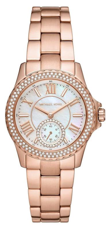 Shop Michael Kors Camille Quartz Mother of Pearl White Dial Rose Gold Steel Strap Watch For Women - MK7364 in USA