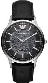 Emporio Armani Meccanico Skeleton Automatic Black Dial Black Leather Strap Watch for Men - AR60038 Buy Now By Emporio Armani