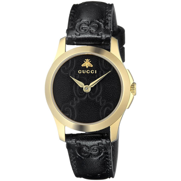 Shop Gucci G Timeless Quartz Black Dial Black Leather Strap Watch For Women - YA126581A in USA