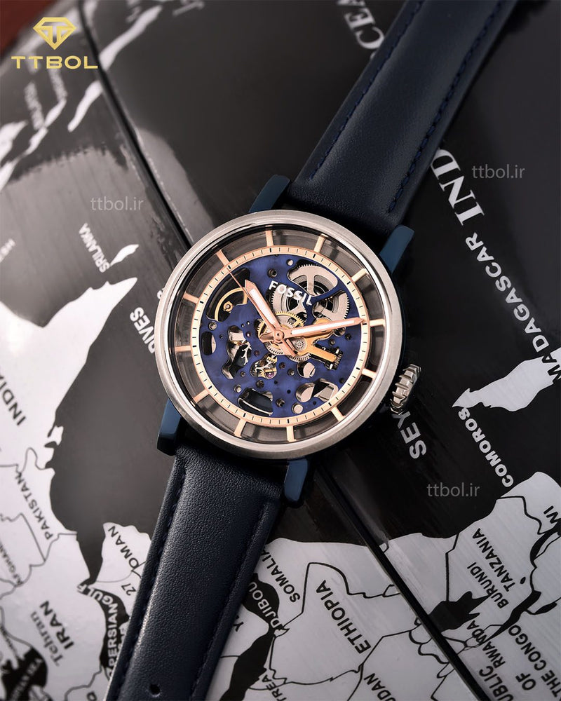 Fossil Boyfriend Skeleton Blue Dial Blue Leather Strap Watch for Women - ME3136 Buy Now By Fossil