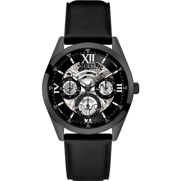 Shop Guess Analog Quartz Black Dial Black Leather Strap Watch For Men - GW0389G4 in USA