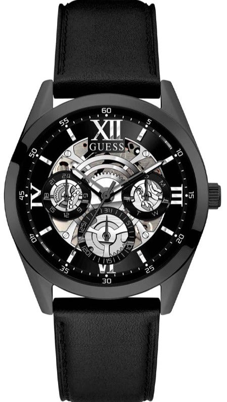 Shop Guess Analog Quartz Black Dial Black Leather Strap Watch For Men - GW0389G4 in USA