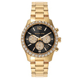 Michael Kors Berkley Chronograph Black Dial Gold Steel Strap Watch For Women - MK7414
