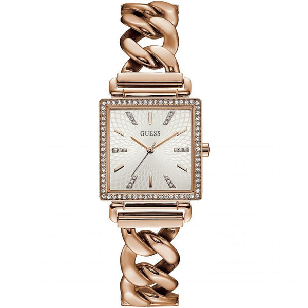 Shop Guess Vanity Diamonds Silver Dial Gold Steel Strap Watch for Women - W1030L4 in USA