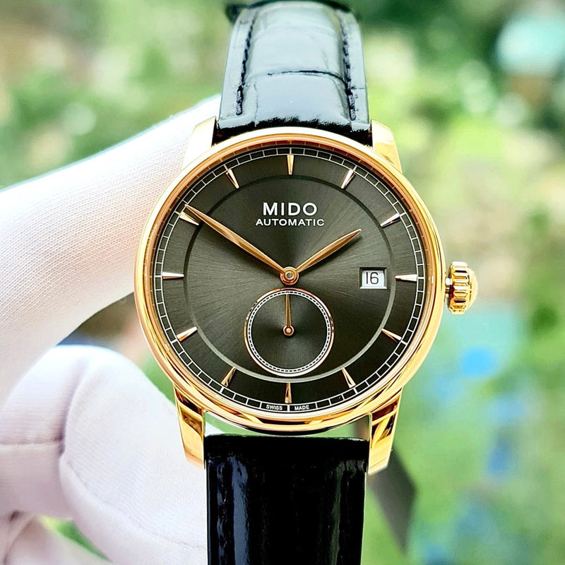 Mido Baroncelli III Automatic Grey Dial Black Leather Strap Watch For Men - M8600.3.13.4 Buy Now By Mido