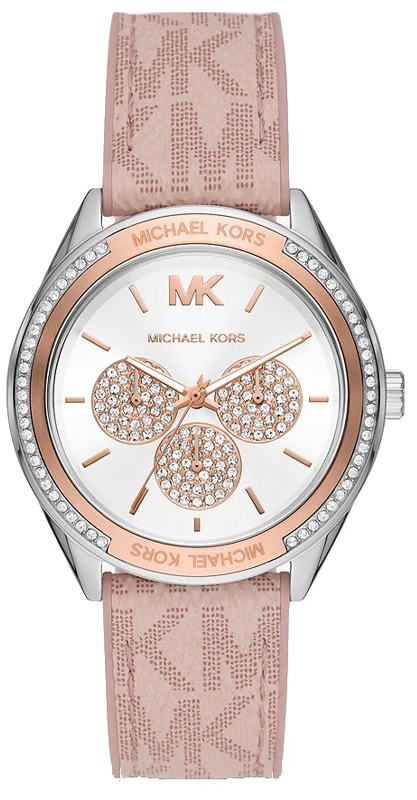 Shop Michael Kors Multifunction Silver Dial Pink Leather Strap Watch For Women - MK7206 in USA