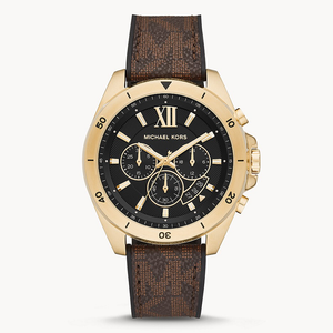 Michael Kors Brecken Chronograph Black Dial Brown Leather Strap Watch For Men - MK8849