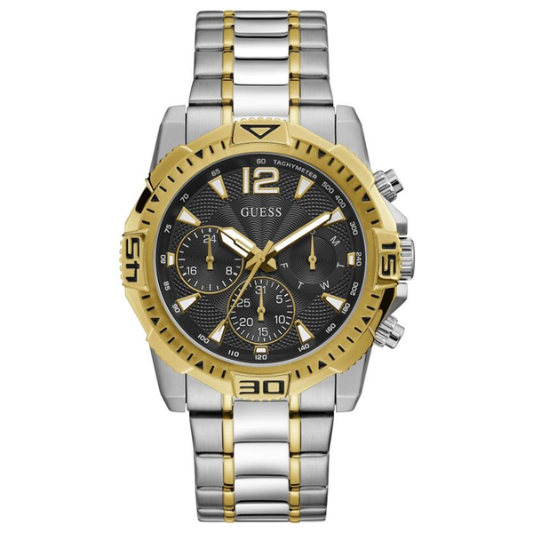 Shop Guess Commander Chronograph Black Dial Two Tone Steel Strap Watch for Men - GW0056G4 in USA