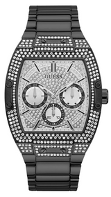Shop Guess Phoenix Multifunction Crystals Silver Dial Black Steel Strap Watch For Men - GW0094G3 in USA
