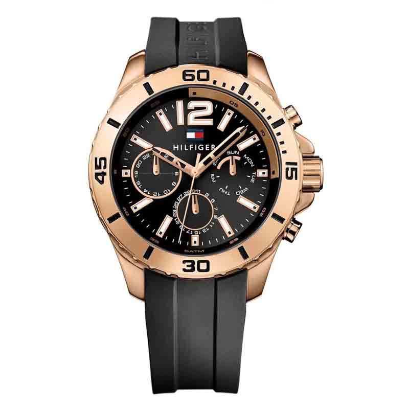 Shop Tommy Hilfiger Sport Multifunction Black Dial Black Rubber Strap Watch for Men - 1791145 in USA