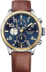 Shop Tommy Hilfiger Sport Multifunction Blue Dial Brown Leather Strap Watch for Men - 1791137 in USA