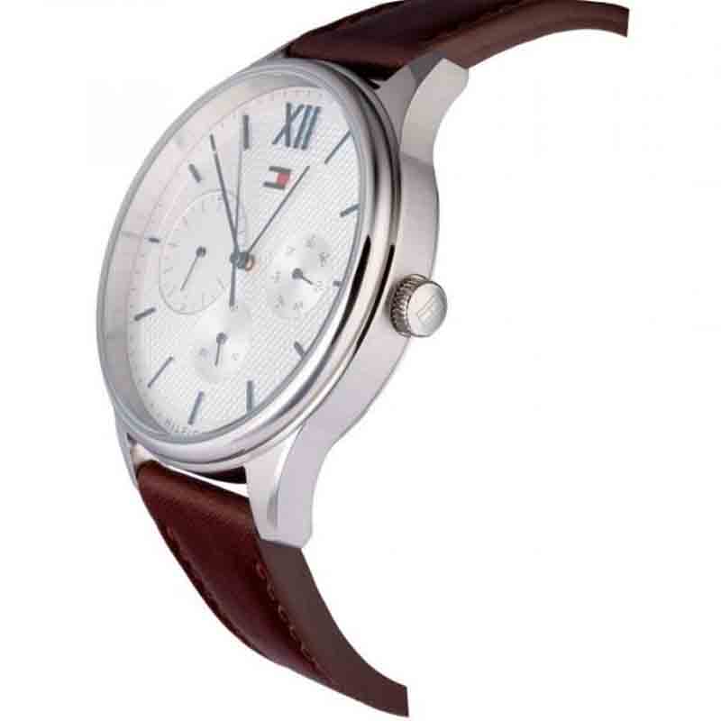 Shop Tommy Hilfiger Damon Quartz White Dial Brown Leather Strap Watch for Men - 1791418 in USA
