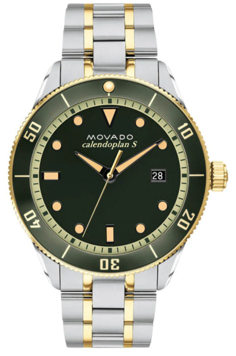 Shop Movado Heritage Calendoplan Black Dial Two Tone Steel Strap Watch For Men - 3650096 in USA