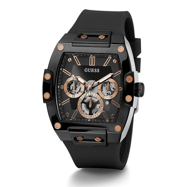 Shop Guess Phoenix Multifunction Black Dial Black Silicone Strap Watch For Men - GW0203G8 in USA