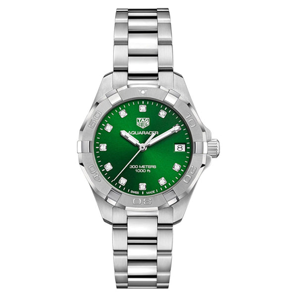 Shop Tag Heuer Aquaracer Diamonds Emerald Green Dial Watch for Women - WBD1316.BA0740 in USA