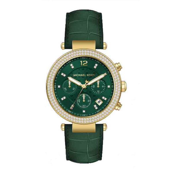 Michael Kors Parker Chronograph Green Dial Green Leather Strap Watch For Women - MK6985 Buy Now By Michael Kors
