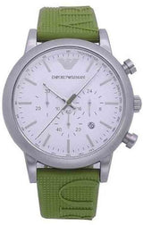Shop Emporio Armani Chronograph White Dial Green Rubber Strap Watch For Men - AR11022 in USA