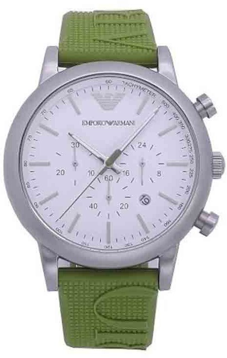 Shop Emporio Armani Chronograph White Dial Green Rubber Strap Watch For Men - AR11022 in USA