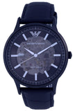 Emporio Armani Meccanico Automatic Skeleton Black Dial Black Leather Strap Watch For Men - AR60042