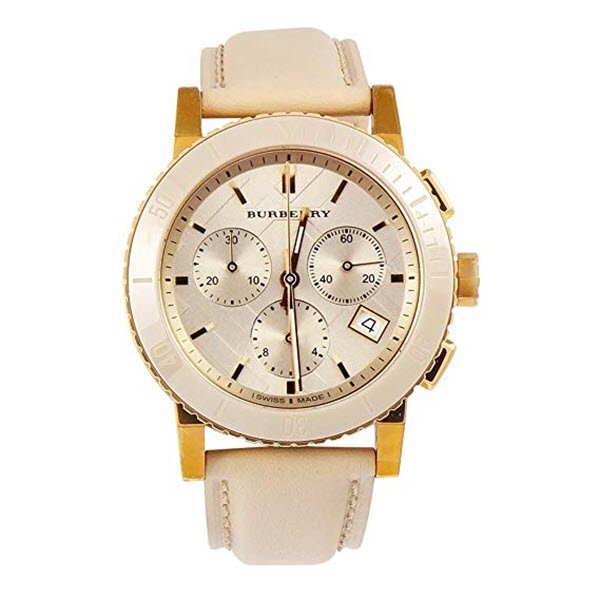 Burberry Chronograph Rose Gold Dial Beige Leather Strap Watch for Women - BU9704 Buy Now By Burberry