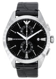 Emporio Armani Claudio Chronograph Black Dial Black Leather Strap Watch For Men - AR11542
