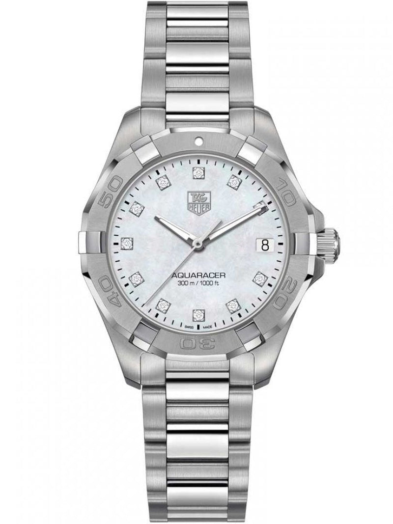 Tag Heuer Aquaracer Diamonds Mother of Pearl Dial Silver Steel Strap Watch for Women - WBD1414.BA0741 Buy Now By Tag Heuer