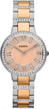 Fossil Virginia Rose Gold Dial Two Tone Steel Strap Watch for Women - ES3405