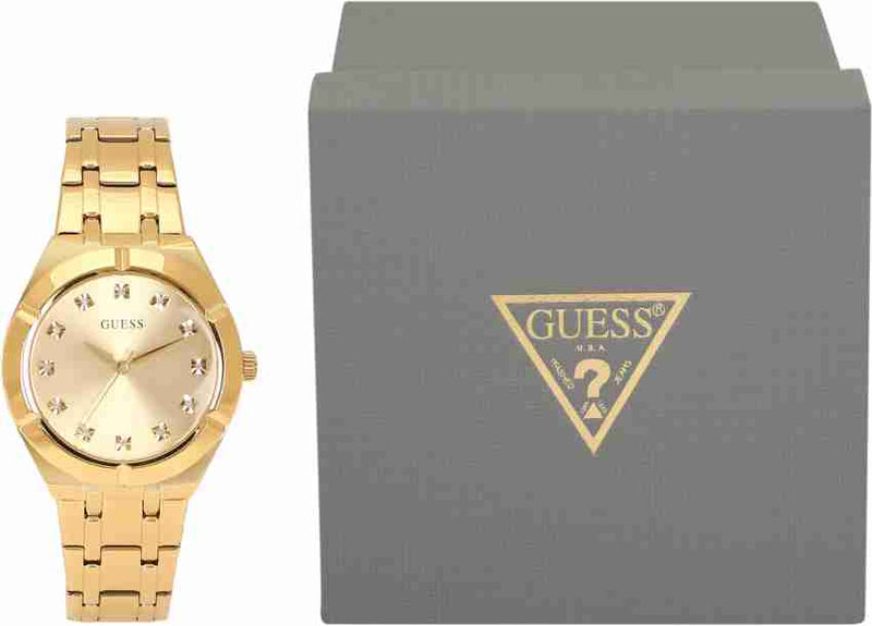 Shop Guess Crystalline Diamonds Gold Dial Gold Steel Strap Watch for Women - GW0114L2 in USA