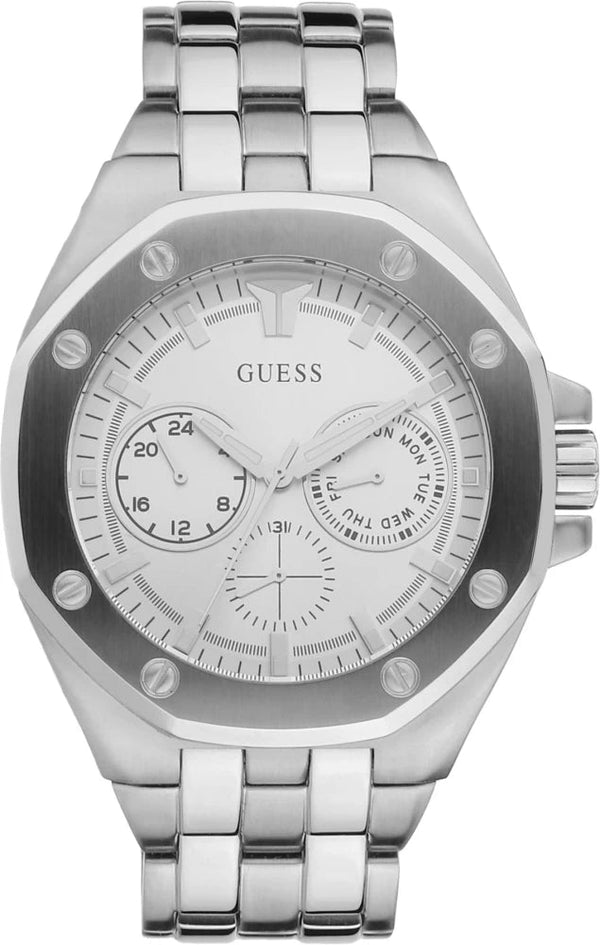 Shop Guess Analog Quartz Silver Dial Silver Steel Strap Watch For Men - U0377G1 in USA