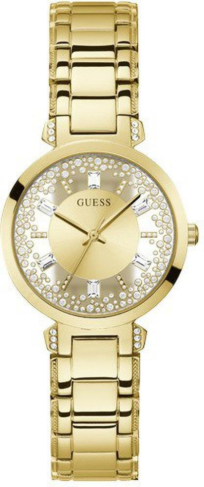 Shop Guess Crystal Clear Analog Gold Dial Gold Steel Strap Watch for Women - GW0470L2 in USA