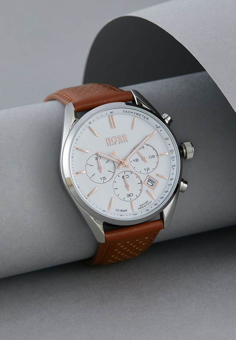 Hugo Boss Grand Prix White Dial Brown Leather Strap Watch for Men - 1513475 Buy Now By Hugo Boss