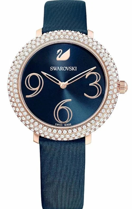 Shop Swarovski Crystal Frost Blue Dial Blue Leather Strap Watch for Women - 5484061 in USA