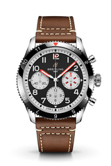 Breitling Avi Chronograph 42 Mosquito Black Dial Brown Leather Strap Watch for Men - Y233801A1B1X1