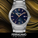 Shop Salvatore Ferragamo F-80 Classic Black Dial Silver Steel Strap Watch for Men - SFDT02423 in USA