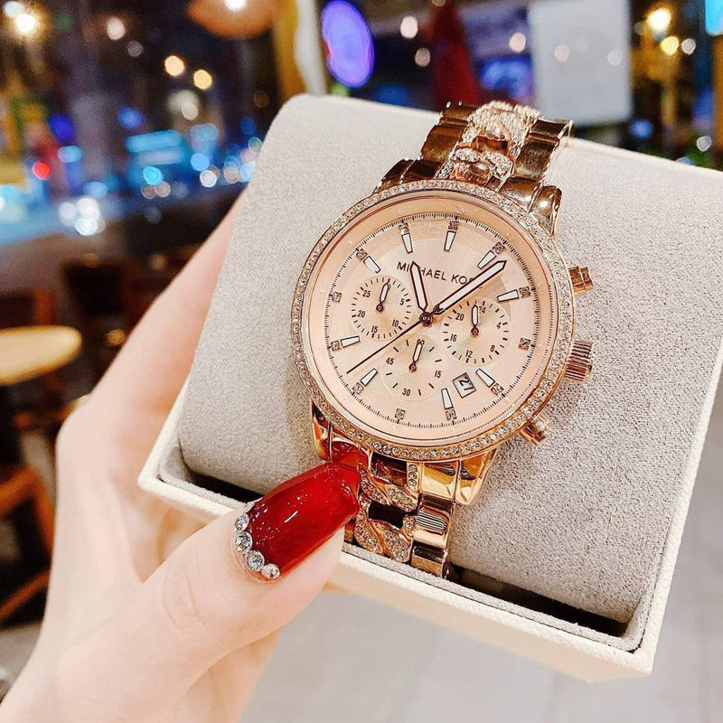 Michael Kors Ritz Chronograph Rose Gold Dial Rose Gold Steel Strap Watch For Women - MK7223 Buy Now By Michael Kors