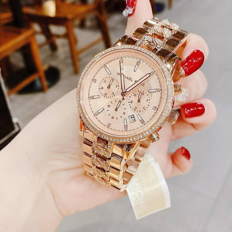 Michael Kors Ritz Chronograph Rose Gold Dial Rose Gold Steel Strap Watch For Women - MK7223 Buy Now By Michael Kors