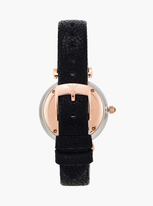 Emporio Armani Gianni T Bar Analog Blue Dial Black Leather Strap Watch For Women - AR1989 Buy Now By Emporio Armani