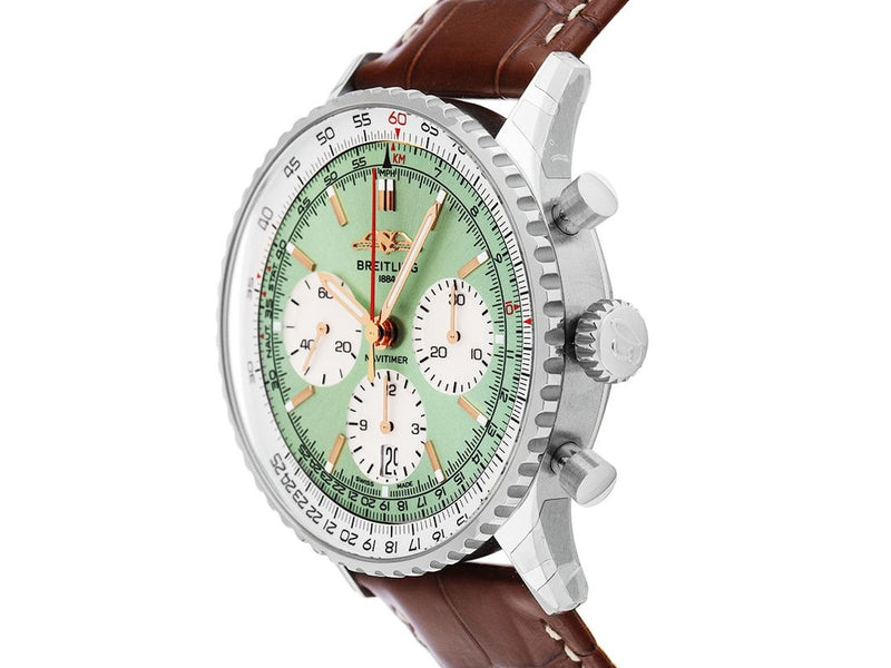 Shop Breitling Navitimer B01 Chronograph 41 Green Dial Brown Leather Strap Watch for Men - AB0139211L1P1 in USA