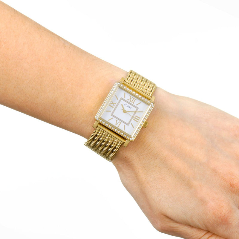 Guess White Dial Gold Mesh Bracelet Watch For Women - W0826L2 Buy Now By Guess