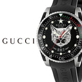 Shop Gucci Dive Feline Black Dial Black Rubber Strap Watch For Men - YA136323 in USA