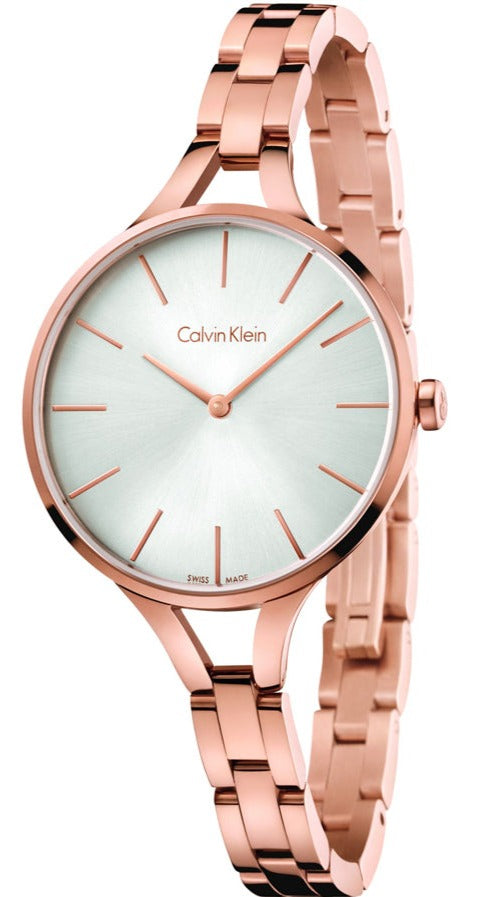 Calvin Klein Graphic Silver Dial Rose Gold Steel Strap Watch for Women - K7E23646 Buy Now By Calvin Klein