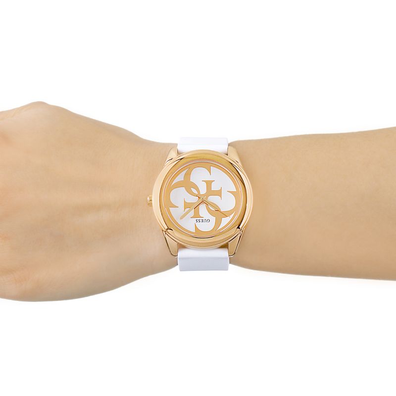 Guess G Twist White & Gold Dial White Silicone Strap Watch For Women - W0911L5 Buy Now By Guess